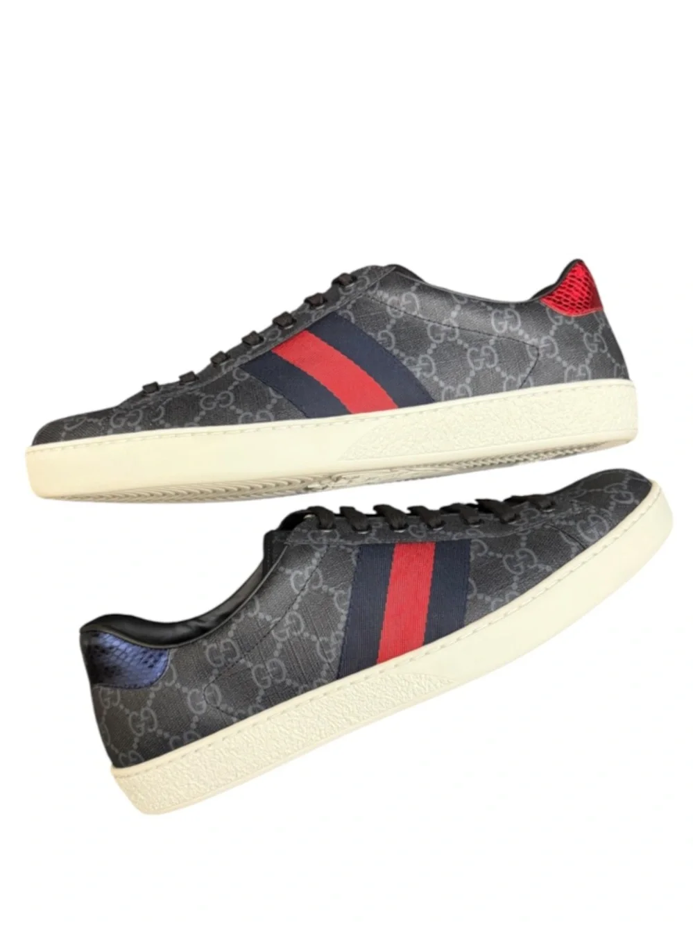 GUCCI - BLACK GREY COATED CANVAS LEATHER “ACE GG SUPREME” SNEAKERS